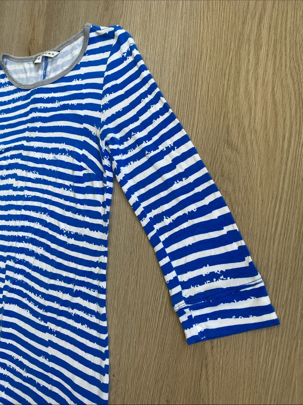 Trina Turk Blue White Striped Knit Dress Small Nautical Stretch 3/4 Sleeve - Picture 3 of 11